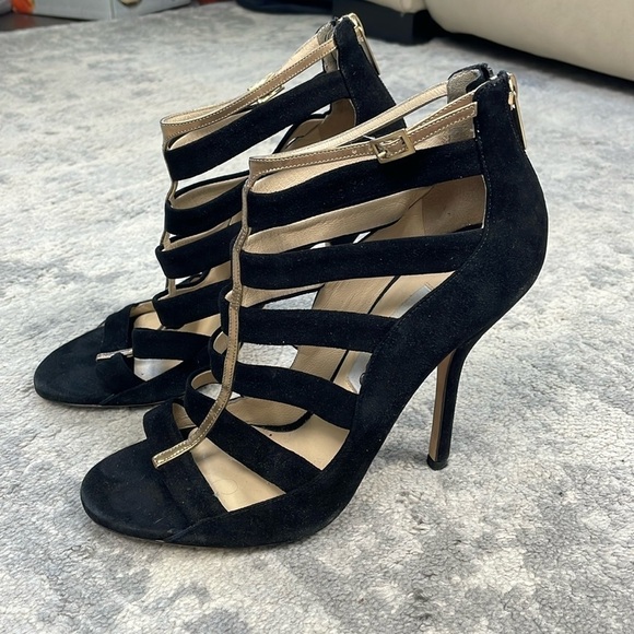 Jimmy Choo Fathom Strappy Cage Bootie Heels Gladiator Black Sz 37 - Picture 3 of 16